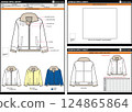 BOMBER JACKET FUR COLLAR EASY EDITABLE EMPTY TECHPACK MEASUREMENT LAYOUT TEMPLATE DESIGN.eps 124865864