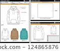 VINTAGE HOODIE KANGAROO POCKET EASY EDITABLE EMPTY TECH PACK MEASUREMENT LAYOUT TEMPLATE DESIGN.eps 124865876