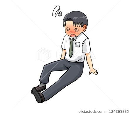 An empty-handed office worker sitting down in poor health due to heatstroke An empty-handed office worker sitting down in poor health due to heatstroke 124865885
