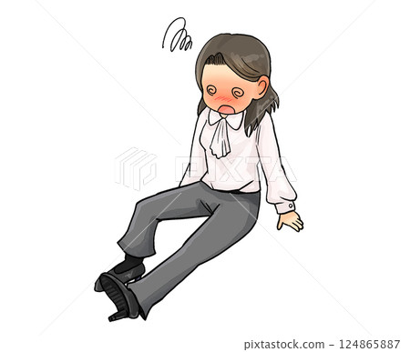 A career woman sitting down with empty hands due to heatstroke or other illnesses A career woman sitting down with empty hands due to heatstroke or other illnesses 124865887