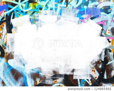 Graffiti Textured Abstract Background with White Central Space for Urban 2000s Design 124865892