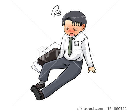 因中暑或其他疾病而坐下的長袖辦公室工作人員 因中暑或其他疾病而坐下的長袖辦公室工作人員 124866111