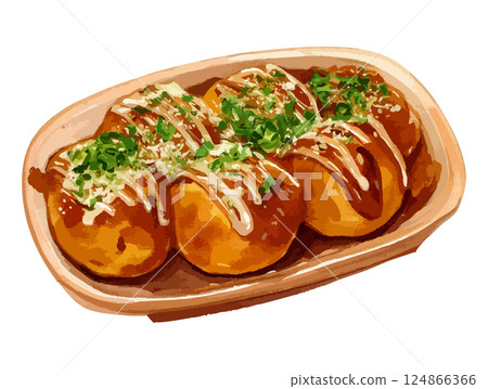 Watercolor illustration of takoyaki - AI generation 124866366