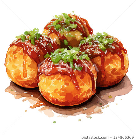 章魚燒水彩插畫 - AI生成 124866369