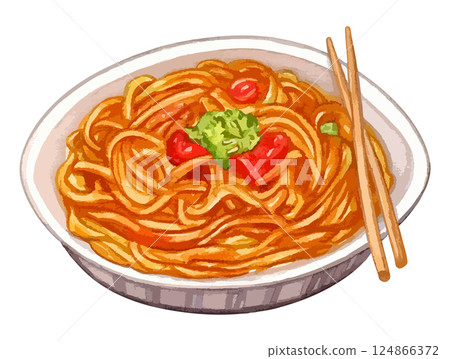 Watercolor illustration of noodle dishes - AI generation 124866372