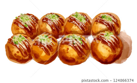 章魚燒水彩插畫 - AI生成 124866374