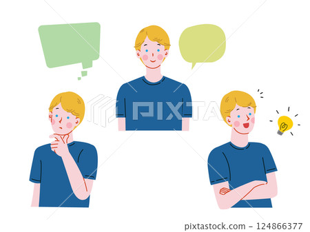 白人男性面部表情插圖集 124866377