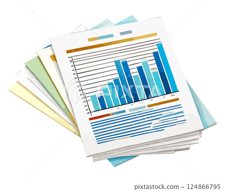 AI-generated watercolor illustrations of business documents with graphs 124866795