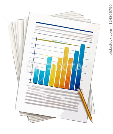 AI-generated watercolor illustrations of business documents with graphs 124866796