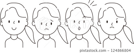 Ponytail woman facial expression set Ponytail woman facial expression set 124866804