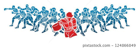 Kickboxing Boxing Sport Boxer Mix Action Fighter Team Cartoon Graphic Vector 124866849