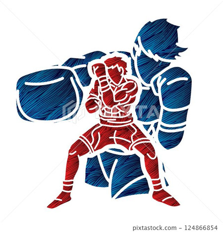 Graffiti Boxing Sport Group of Boxer Mix Action Cartoon Graphic Vector 124866854