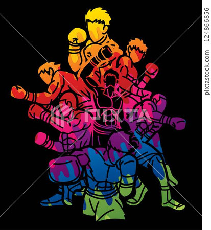 Boxing Sport Group of Boxer Mix Action Fighter Team Cartoon Graphic Vector Boxing Sport Group of Boxer Mix Action Fighter Team Cartoon Graphic Vector 124866856