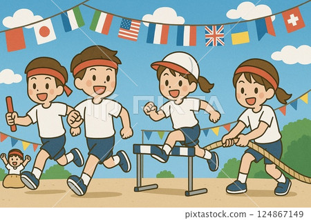 運動會上跑步的孩子們 運動會上跑步的孩子們 124867149