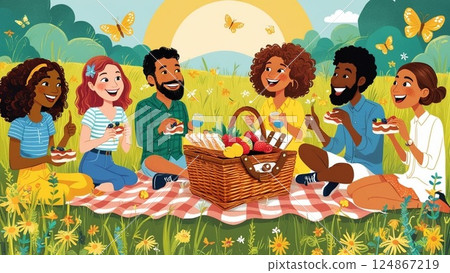 家庭享受野餐 124867219