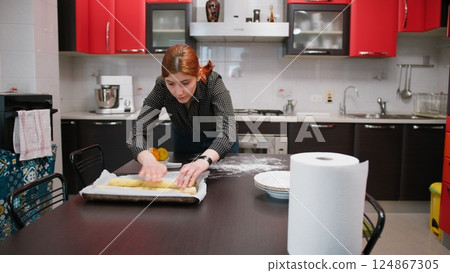 Young Woman Cook Prepares Typical Prato Sweets In Tuscany Cantucci Young Woman Cook Prepares Typical Prato Sweets In Tuscany Cantucci 124867305