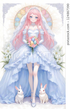 Easter Bride. Pink-haired girl in a wedding dress / watercolor-style manga-style AI illustration Easter Bride. Pink-haired girl in a wedding dress / watercolor-style manga-style AI illustration 124867390
