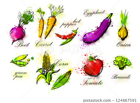 Vegetable set hand drawn. Not AI, Vector illustration Vegetable set hand drawn. Not AI, Vector illustration 124867591