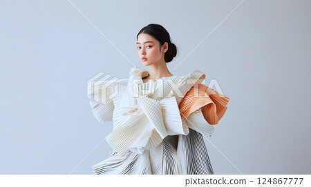 Abstract designs combining traditional patterns and futuristic materials, a leap in fashion 124867777