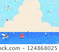 夏日大海、積雨雲、遊艇和海鷗 124868025