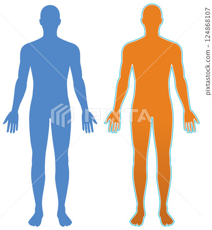 Dual Human Silhouettes in Blue and Orange Dual Human Silhouettes in Blue and Orange 124868107