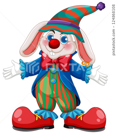 Colorful Cartoon Rabbit Clown Illustration 124868108