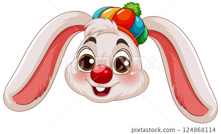 Cheerful Bunny with Clown Hat Illustration 124868114