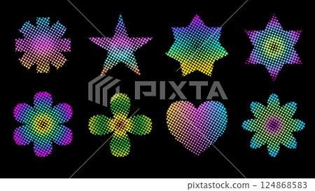 Collection of colorful halftone shapes Collection of colorful halftone shapes 124868583