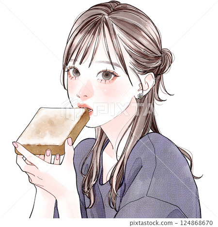 Woman eating toast 124868670