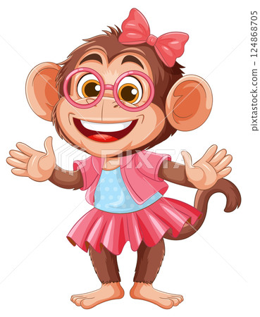 Cheerful Cartoon Monkey in Pink Outfit 124868705