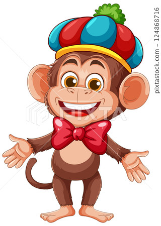 Cheerful Monkey Clown with Colorful Hat 124868716