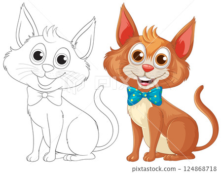 Playful Cartoon Cat with Bow Tie Illustration 124868718