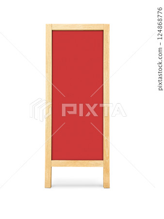 Vintage red wooden blackboard. Blank board isolated on white background. There is space for text. 124868776