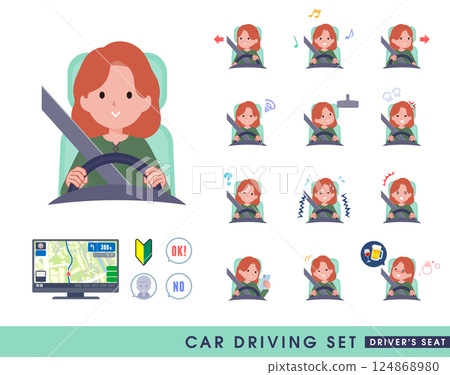 Set of red-haired women driving cars 124868980