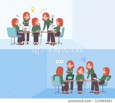 一群紅頭髮的女人正在開內部會議 124868981