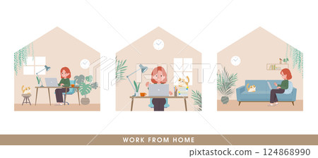 一組在家工作的紅髮女性 一組在家工作的紅髮女性 124868990