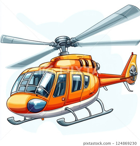 Orange cartoon helicopter in flight. Orange cartoon helicopter in flight. 124869230