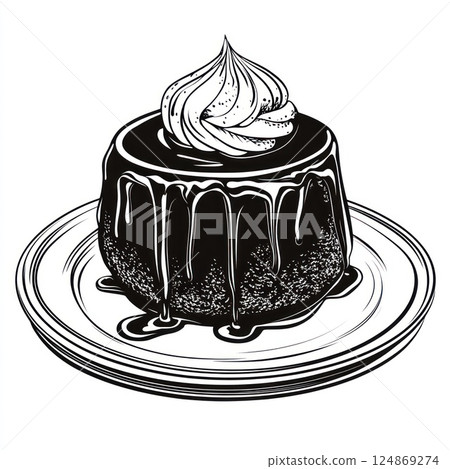 Delicious chocolate cake with whipped cream. Delicious chocolate cake with whipped cream. 124869274