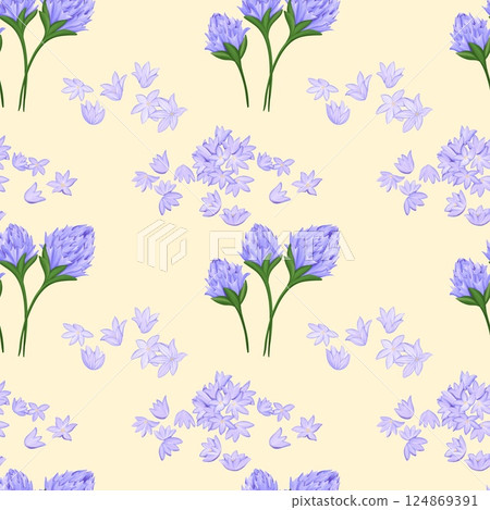 Vintage Chive blossoms Seamless Floral Pattern Yellow background Vintage Chive blossoms Seamless Floral Pattern Yellow background 124869391