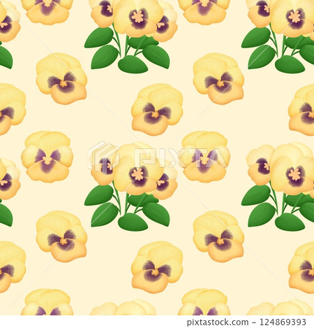 Vintage Pansy Seamless Floral Pattern Yellow background Vintage Pansy Seamless Floral Pattern Yellow background 124869393