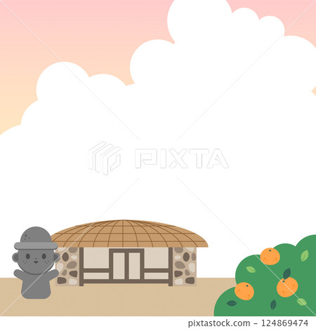 Jeju Dol Hareubang and Traditional Thatched House Background Illustration Jeju Dol Hareubang and Traditional Thatched House Background Illustration 124869474