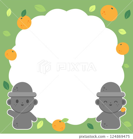 Jeju Frame Illustration with Dol Hareubang and Tangerines Jeju Frame Illustration with Dol Hareubang and Tangerines 124869475