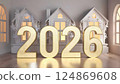Icy numbers of 2026 on the background of a snow-covered house 124869608