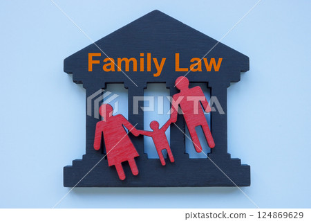 Family law sign and figurines. Legal protection concept. 124869629