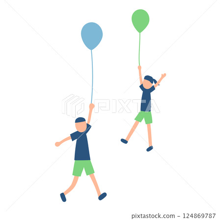 Illustration of a couple floating with balloons 124869787