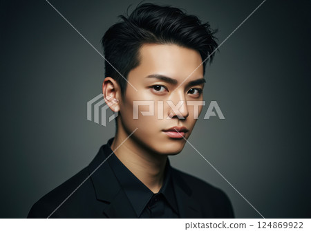 一位酷炫精緻的短髮日本男子的肖像(AI 生成的圖像) 一位酷炫精緻的短髮日本男子的肖像(AI 生成的圖像) 124869922