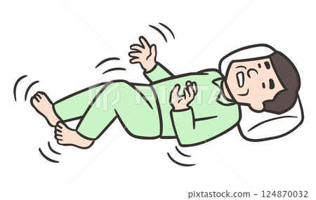Middle-aged man experiencing myoclonus during sleep onset, convulsions 124870032