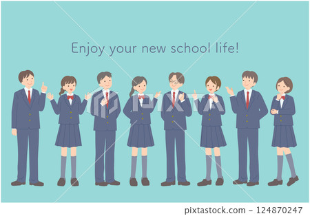 男女學生享受學校生活的全身插畫 124870247