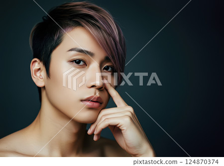 Beauty portrait of a sophisticated Japanese man (AI-generated image) 124870374