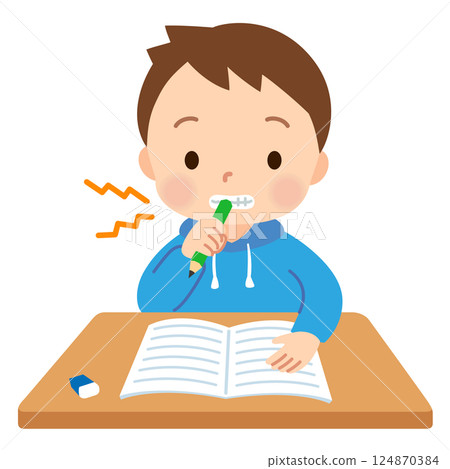 有咬鉛筆習慣的兒童：發展障礙 124870384